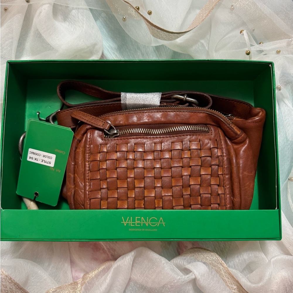 Valenca Brown Woven Leather Bag